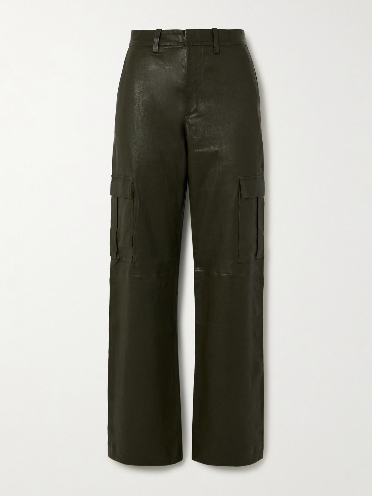 SPRWMN - Leather Wide-leg Cargo Pants - Green