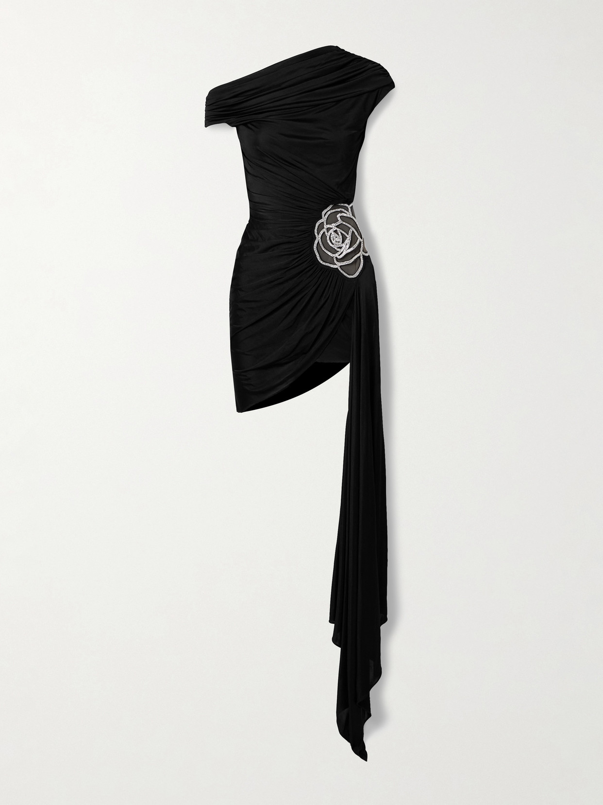 David Koma - Off-the-shoulder Draped Embellished Jersey Mini Dress - Black