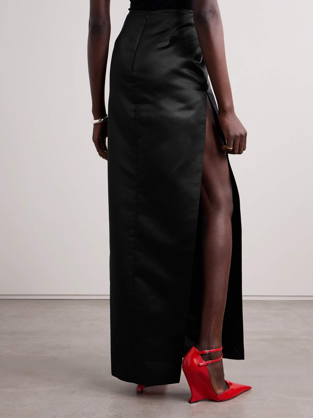 David Koma Floral-print Duchesse-satin Maxi Skirt In Black