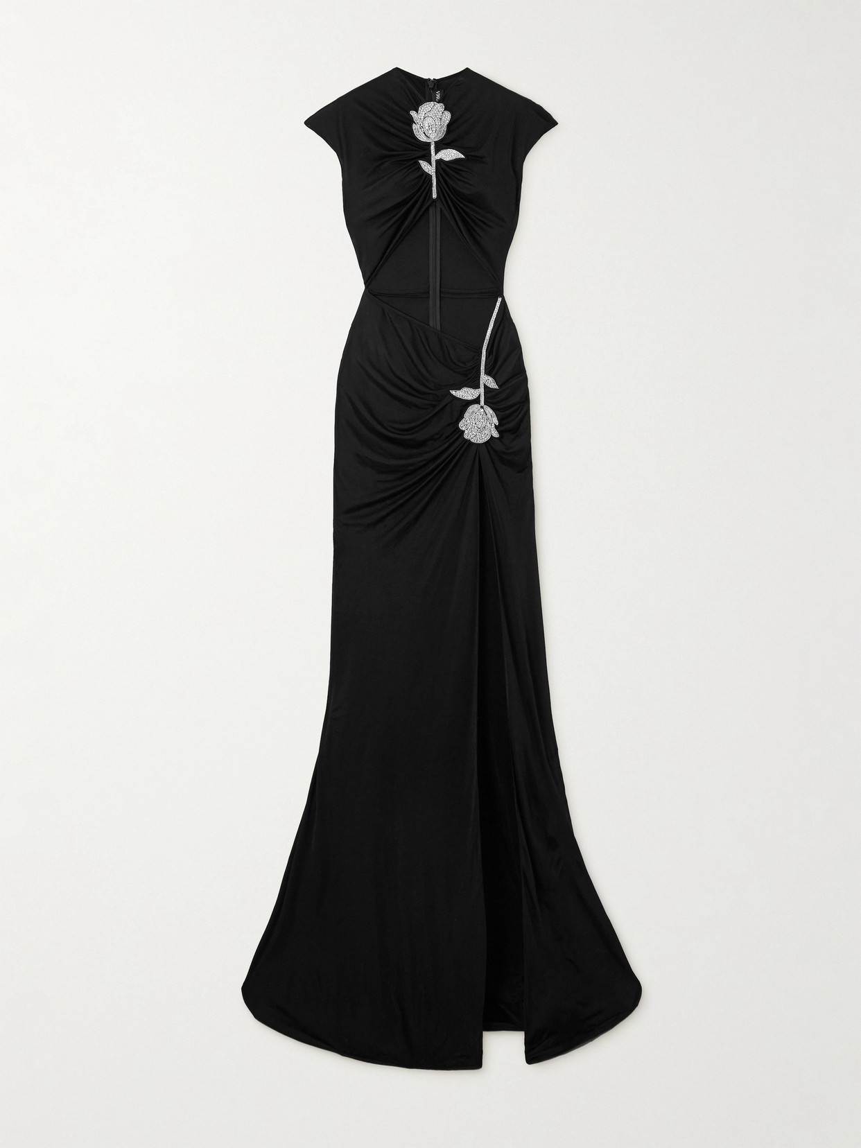 David Koma Crystal-embellished Cutout Jersey Maxi Dress In Black