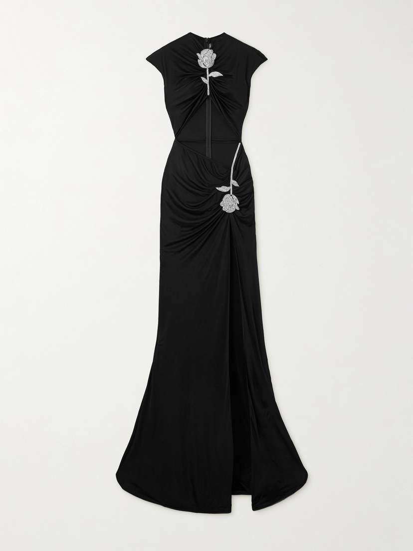 David Koma Crystal-embellished Cutout Jersey Maxi Dress