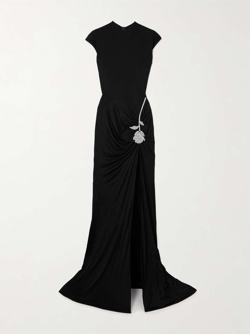 David Koma Ruched Embellished Satin-jersey Gown - UK 12