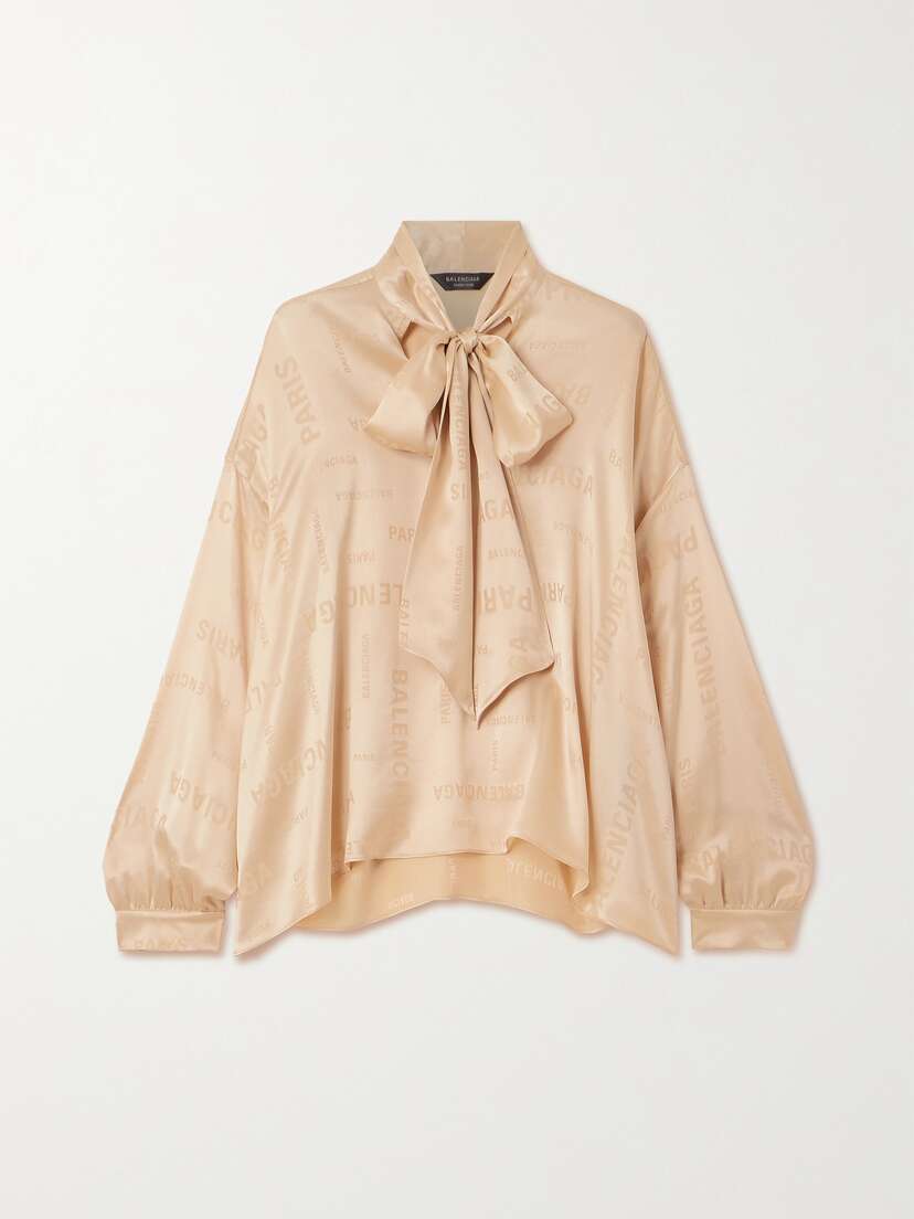 Balenciaga Oversized Pussy-bow Silk-satin Jacquard Blouse