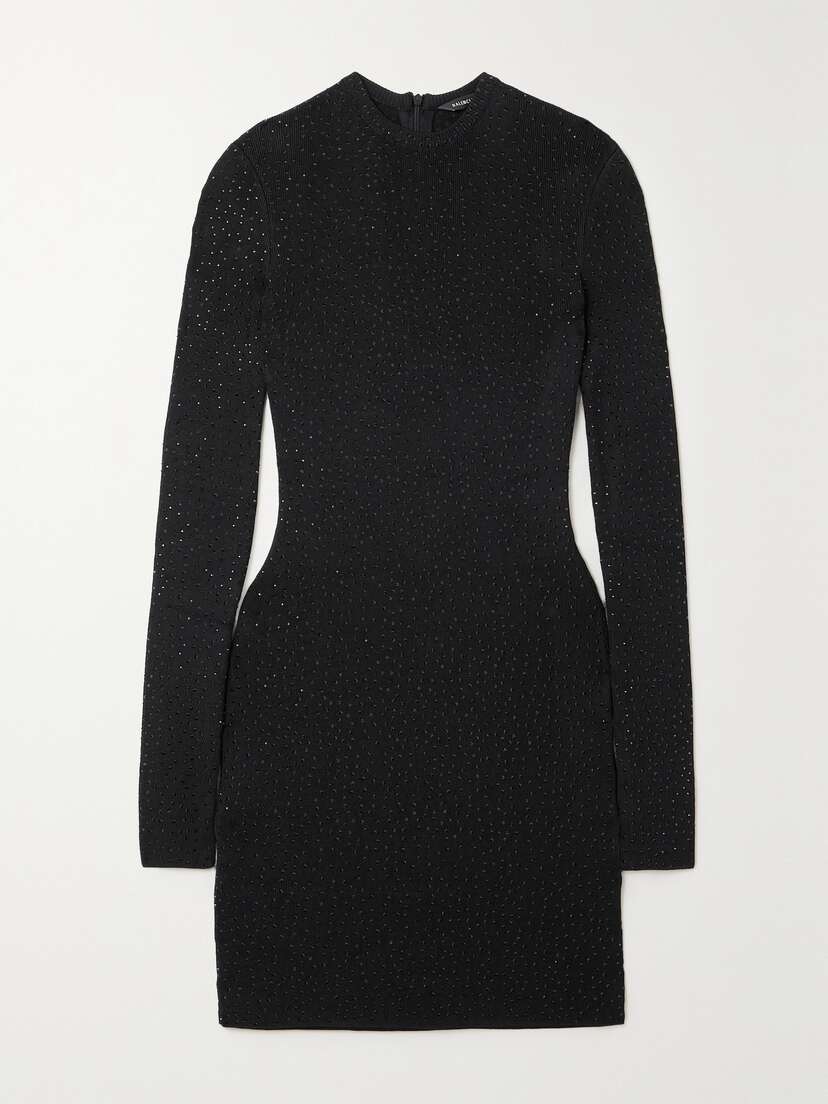 Balenciaga Crystal-embellished Stretch-knit Mini Dress