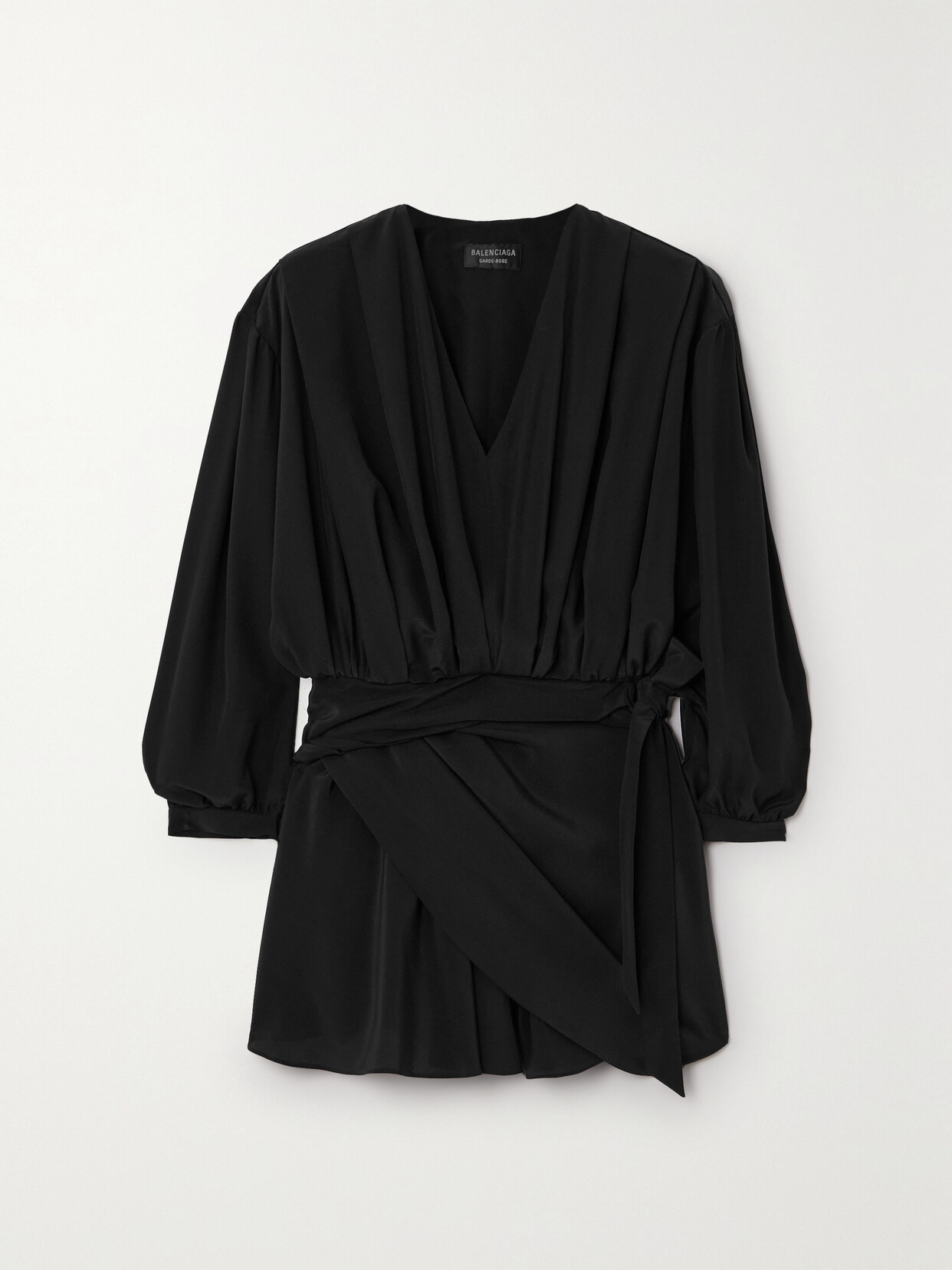 Shop Balenciaga Draped Wrap-effect Silk Crepe De Chine Mini Dress In Black