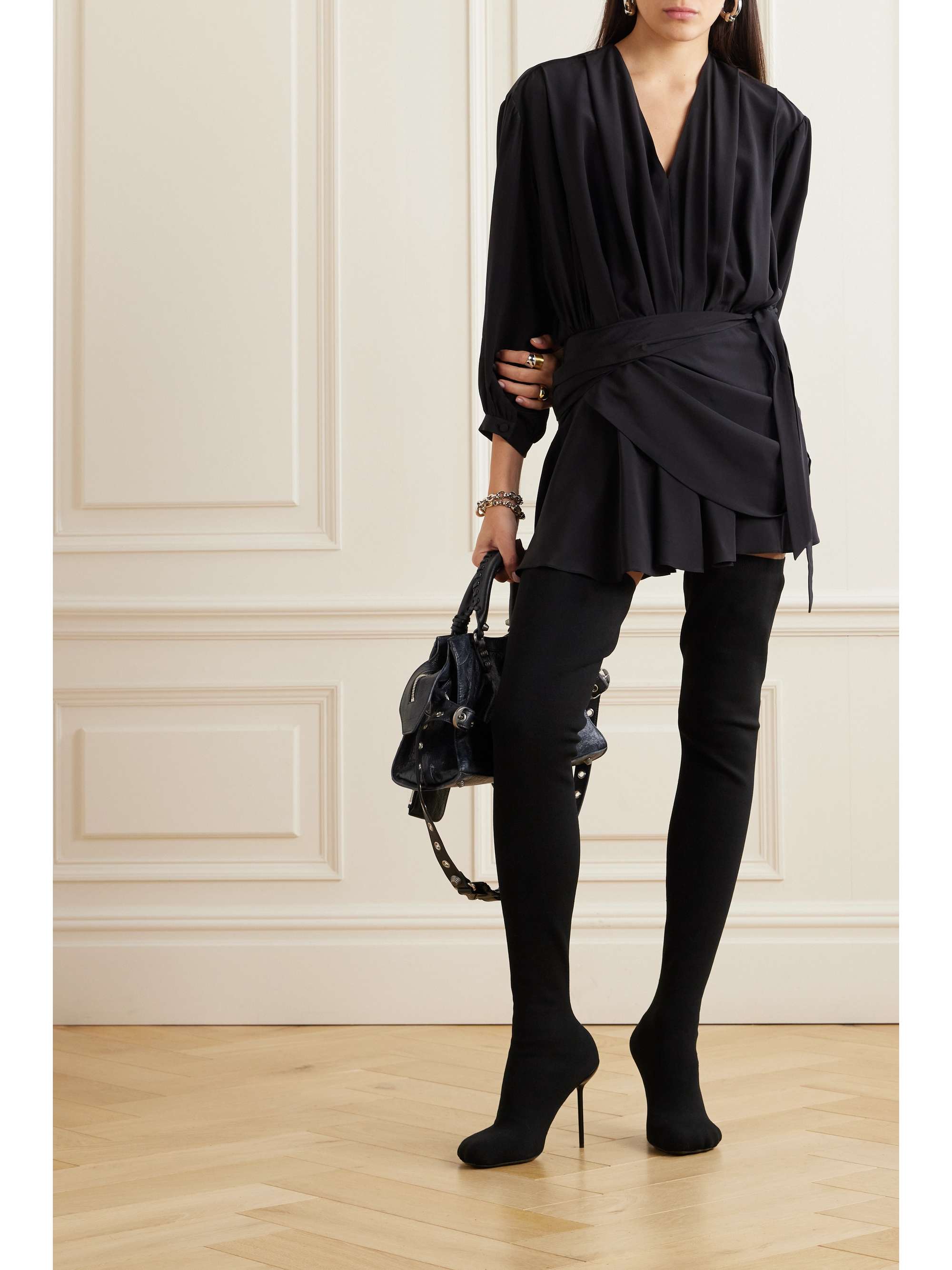 Draped wrap effect silk crepe de chine mini dress BALENCIAGA
