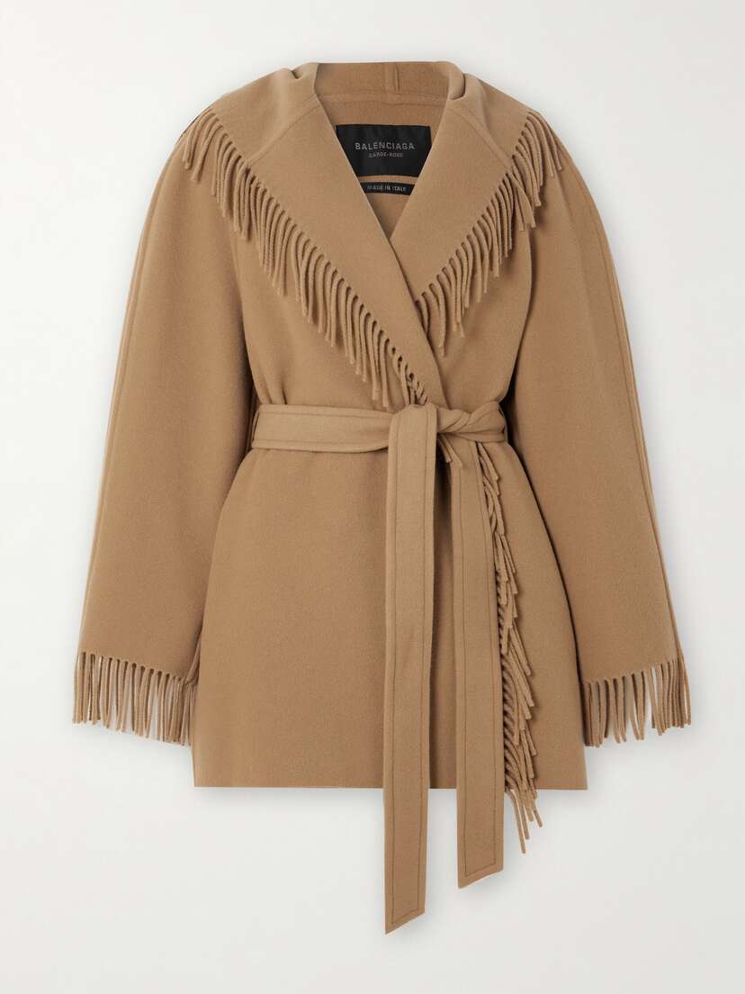 Balenciaga Belted Fringed Wool Jacket