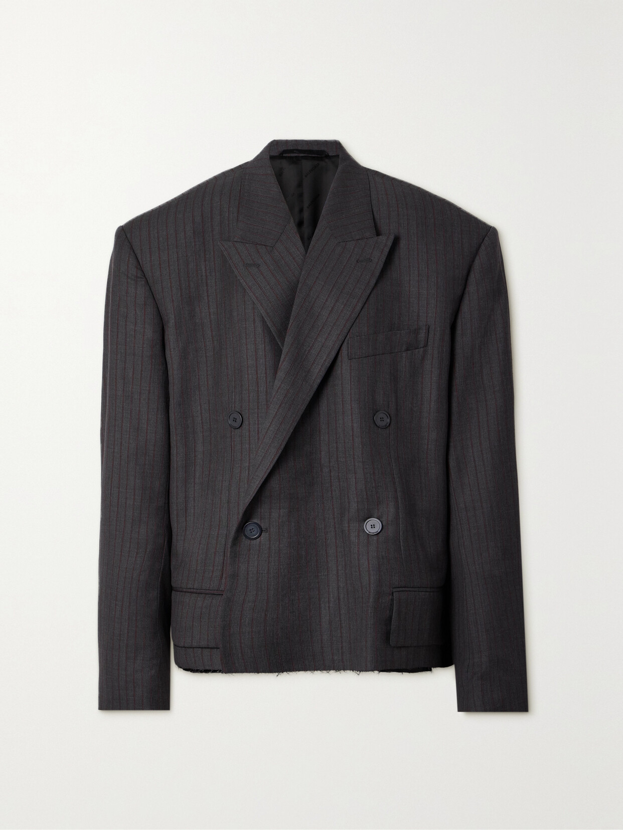 Balenciaga Oversized Double-breasted Distressed Pinstriped Wool Blazer In Gray