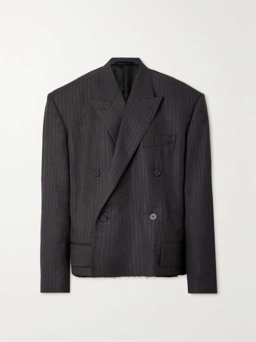 Balenciaga Oversized Double-breasted Distressed Pinstriped Wool Blazer