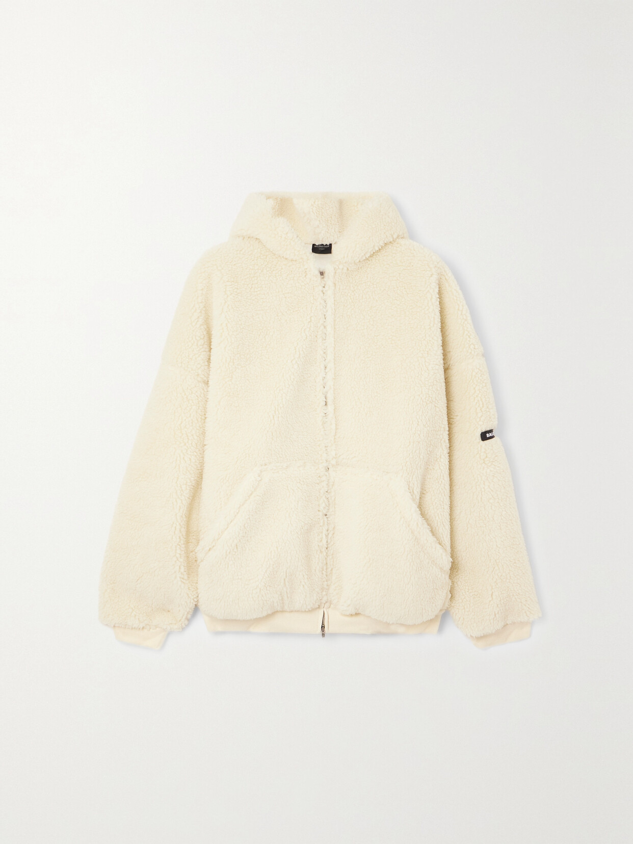 Balenciaga Oversized Hooded Faux Shearling Jacket In Ivory