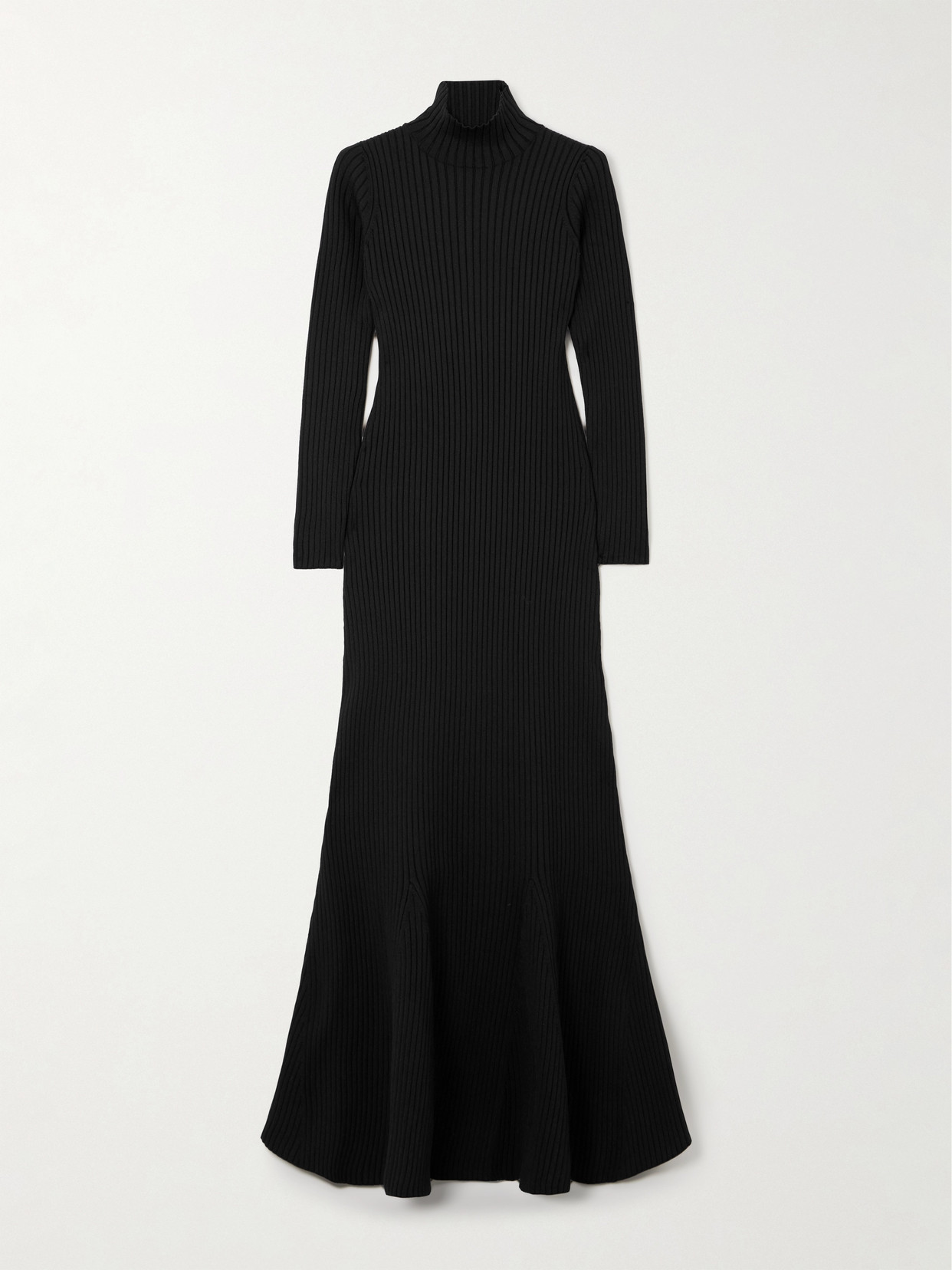 Balenciaga Turtleneck Ribbed Silk-blend Maxi Dress In Black