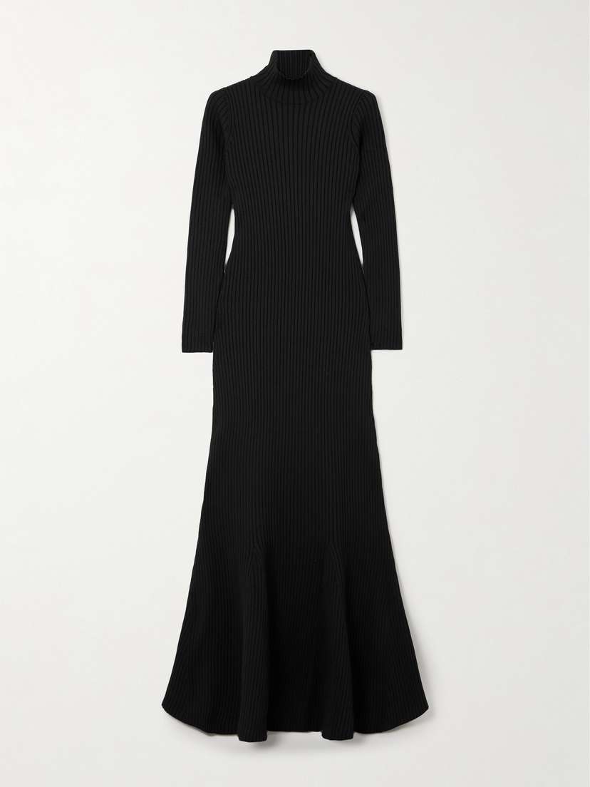 Balenciaga Turtleneck Ribbed ilk-blend Maxi Dress