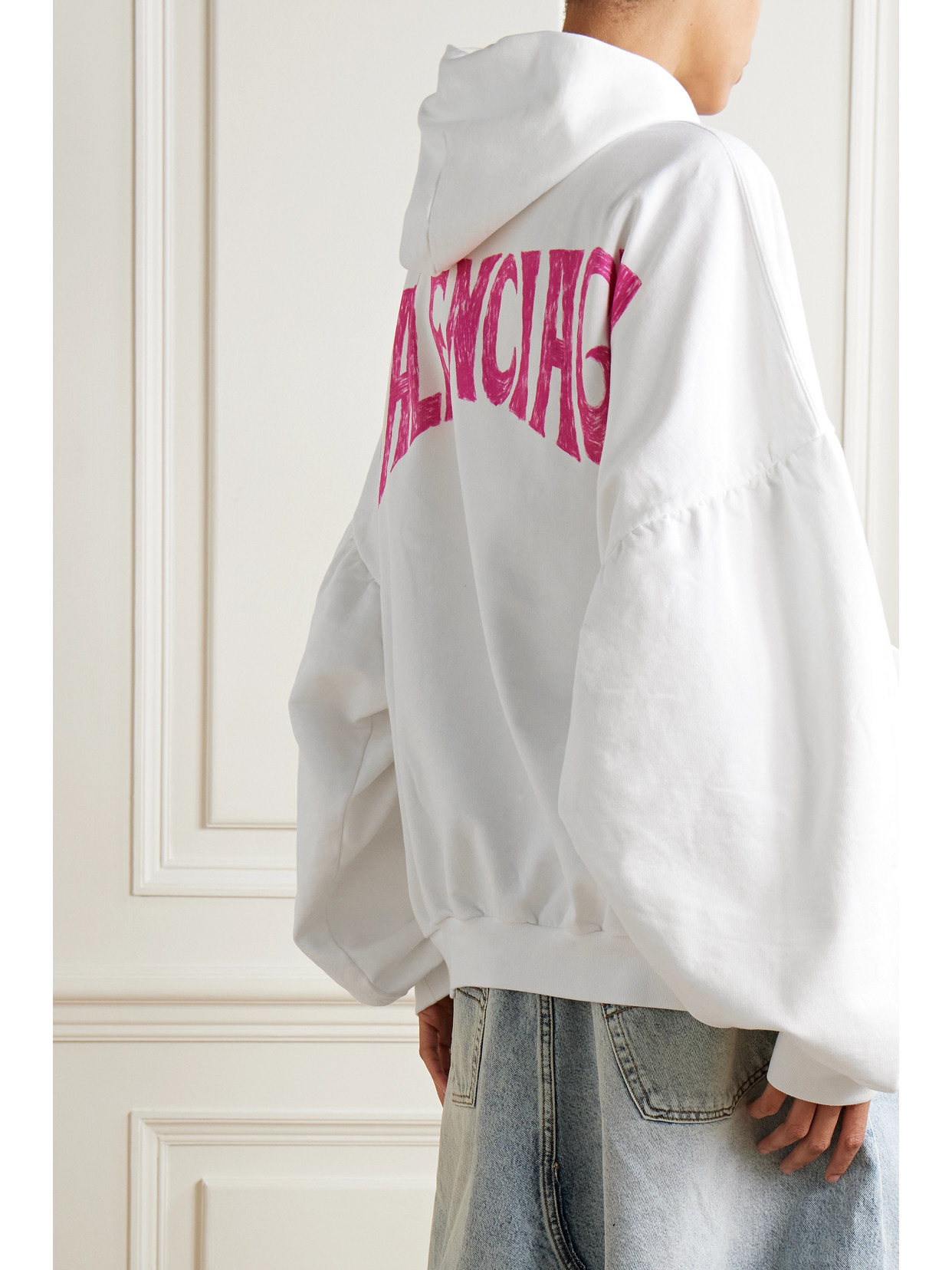 Balenciaga Oversized Printed Cotton-jersey Hoodie In White