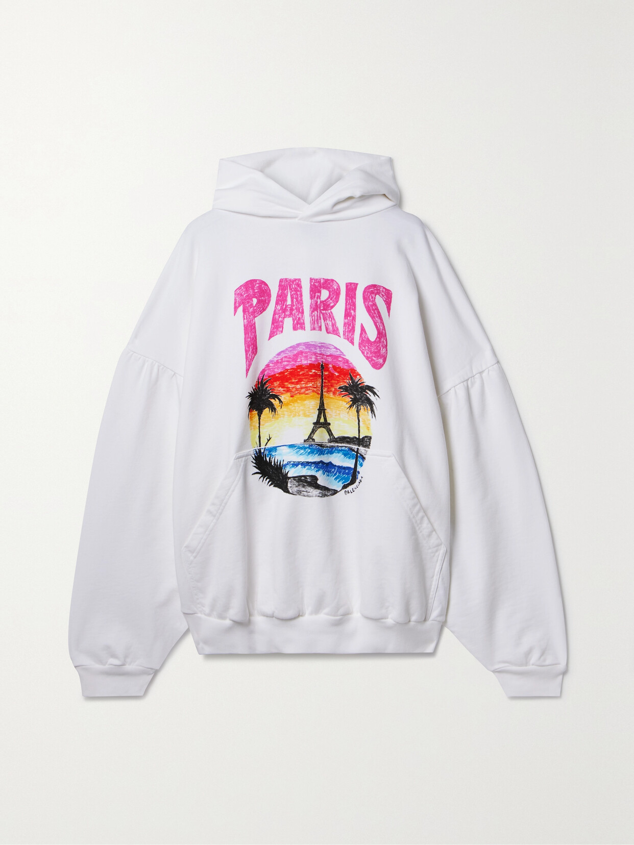 Shop Balenciaga Oversized Printed Cotton-jersey Hoodie In White