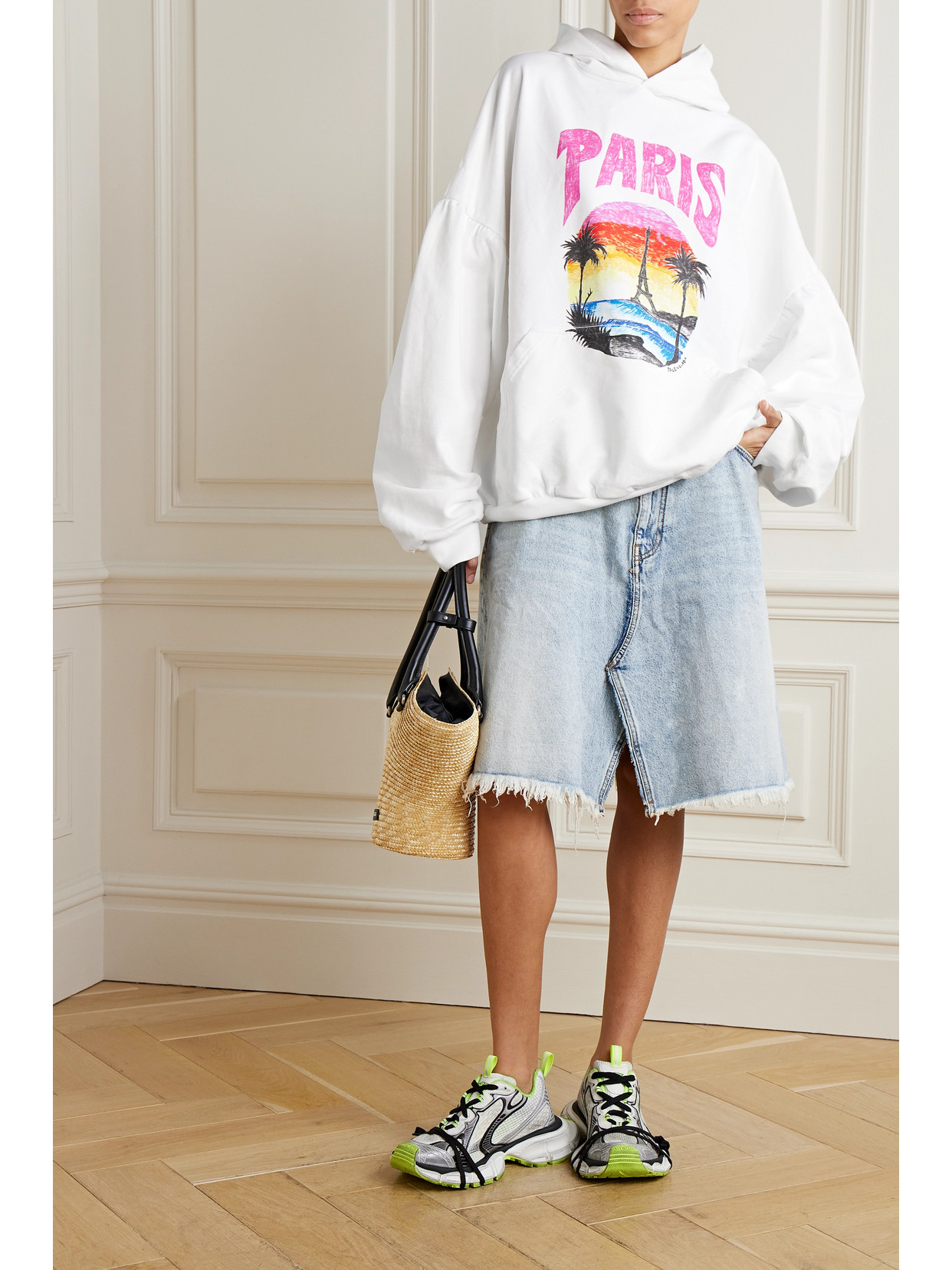 Balenciaga Oversized Printed Cotton-jersey Hoodie In White