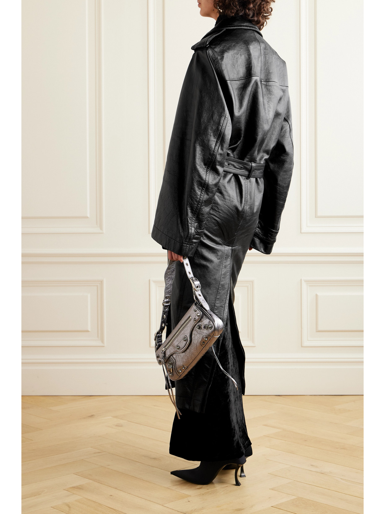 Cocoon Double-Breasted Belted Leather Trench