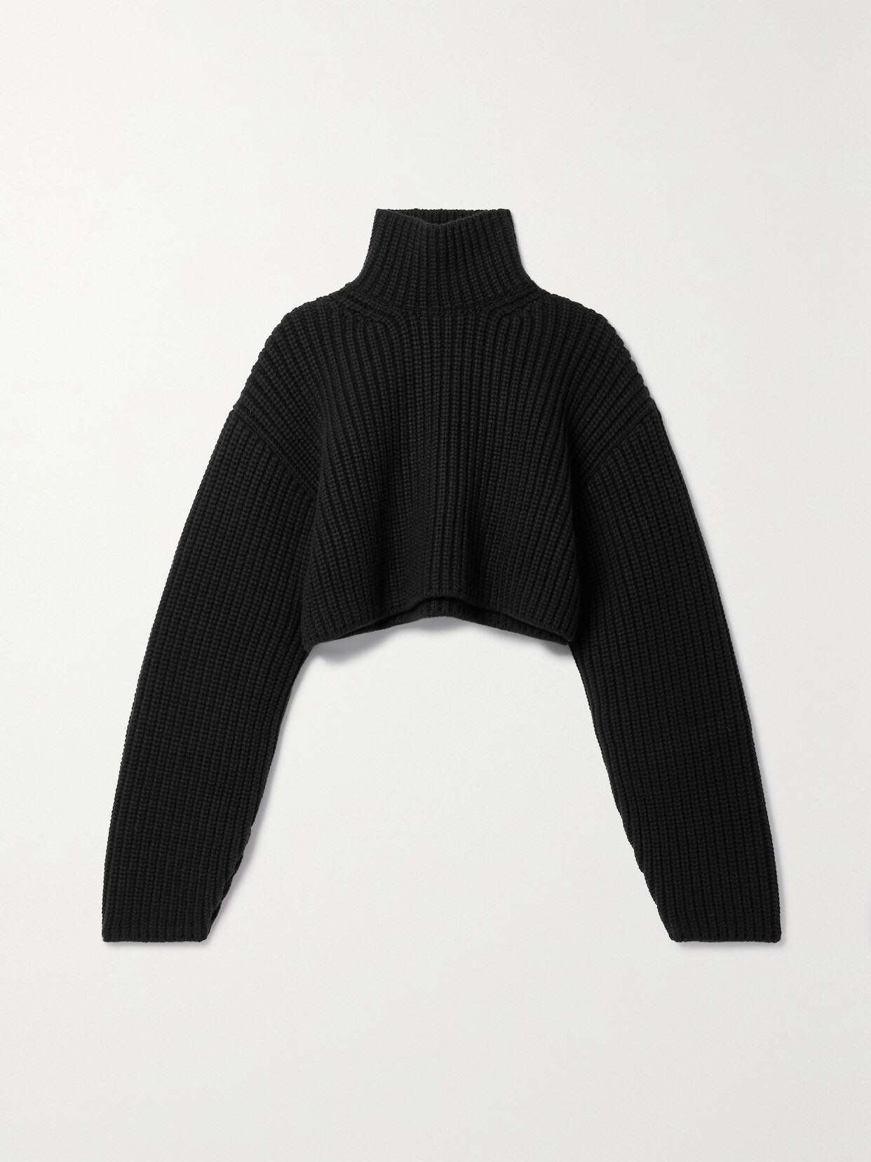 Balenciaga Oversized Cropped Ribbed Wool-blend Turtleneck Sweater In Black