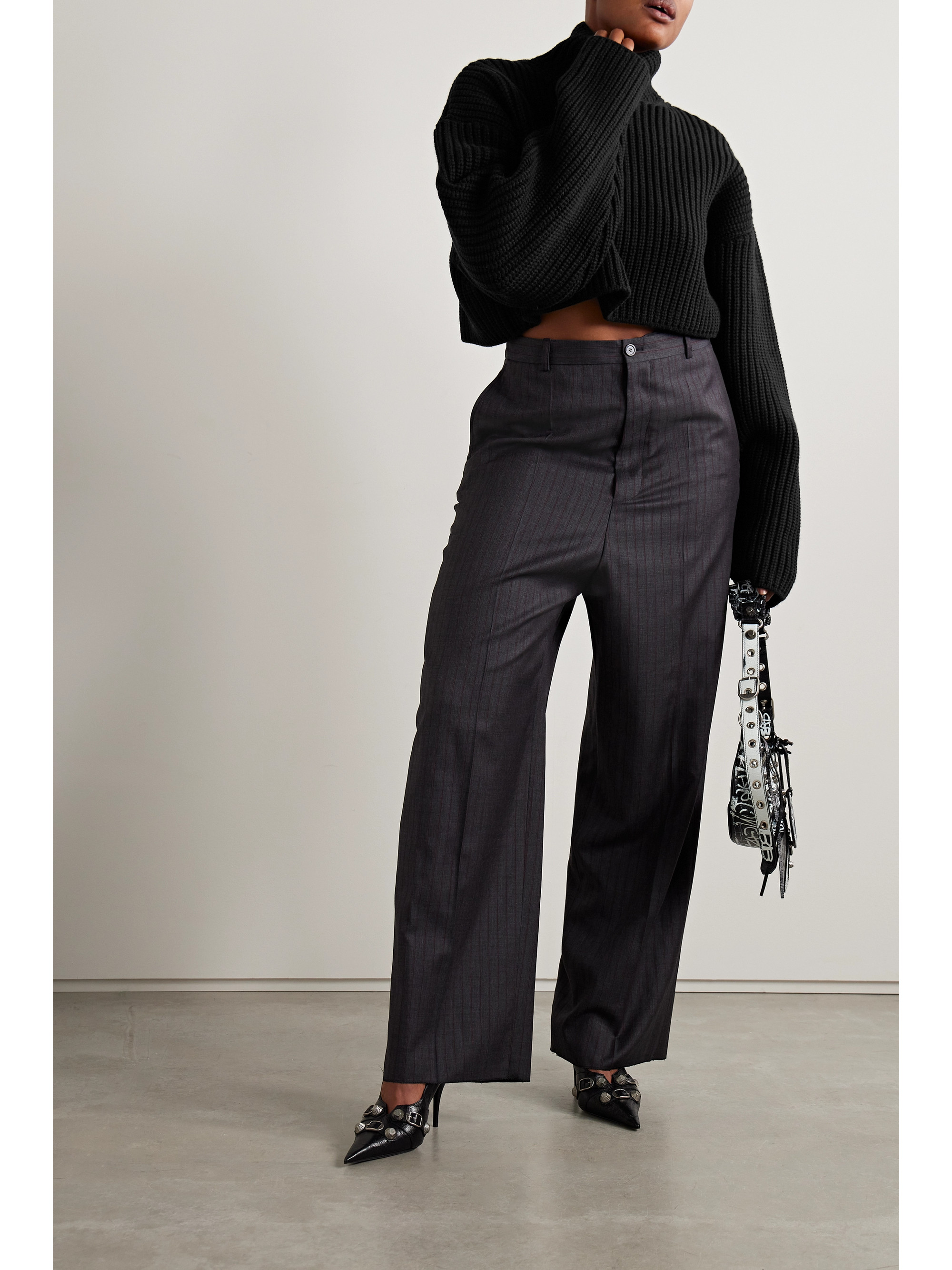 Balenciaga Oversized cropped ribbed wool-blend turtleneck sweater