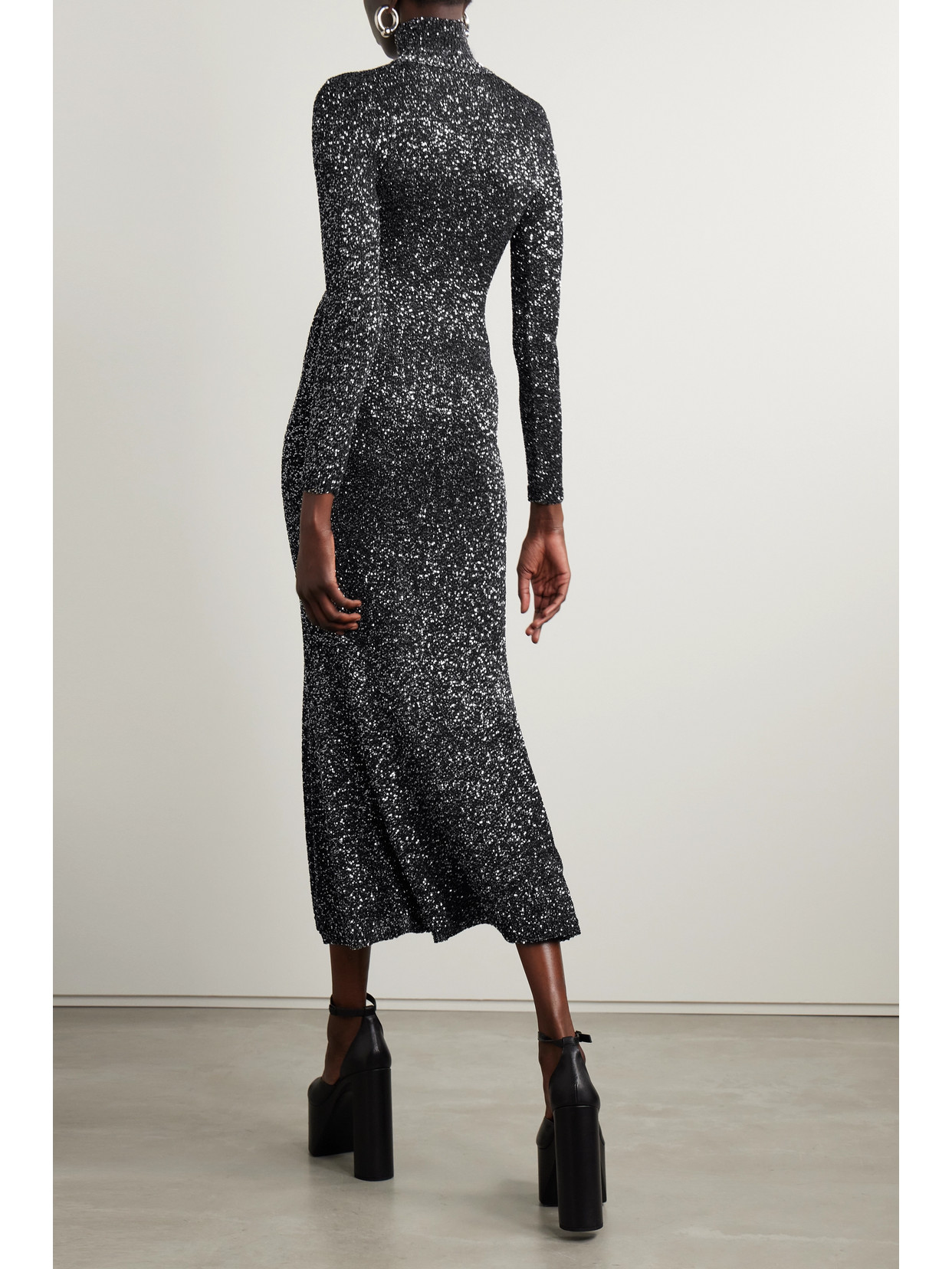 Shop Balenciaga Sequined Stretch-knit Turtleneck Maxi Dress In Black