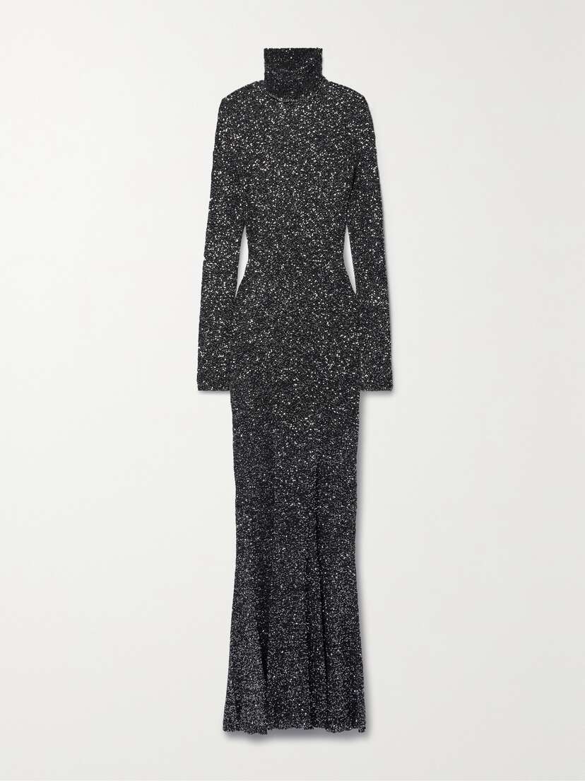 Balenciaga Sequined Stretch-knit Turtleneck Maxi Dress