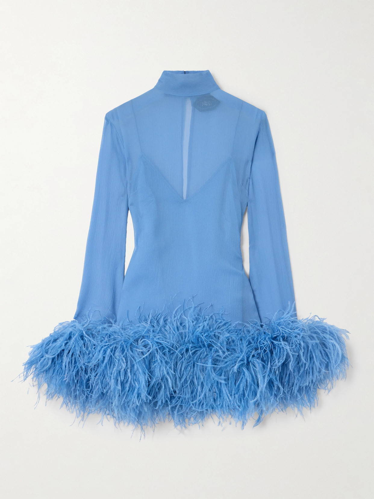 Taller Marmo Gina Spirito Feather-trimmed Silk-crepon Mini Dress In Blue