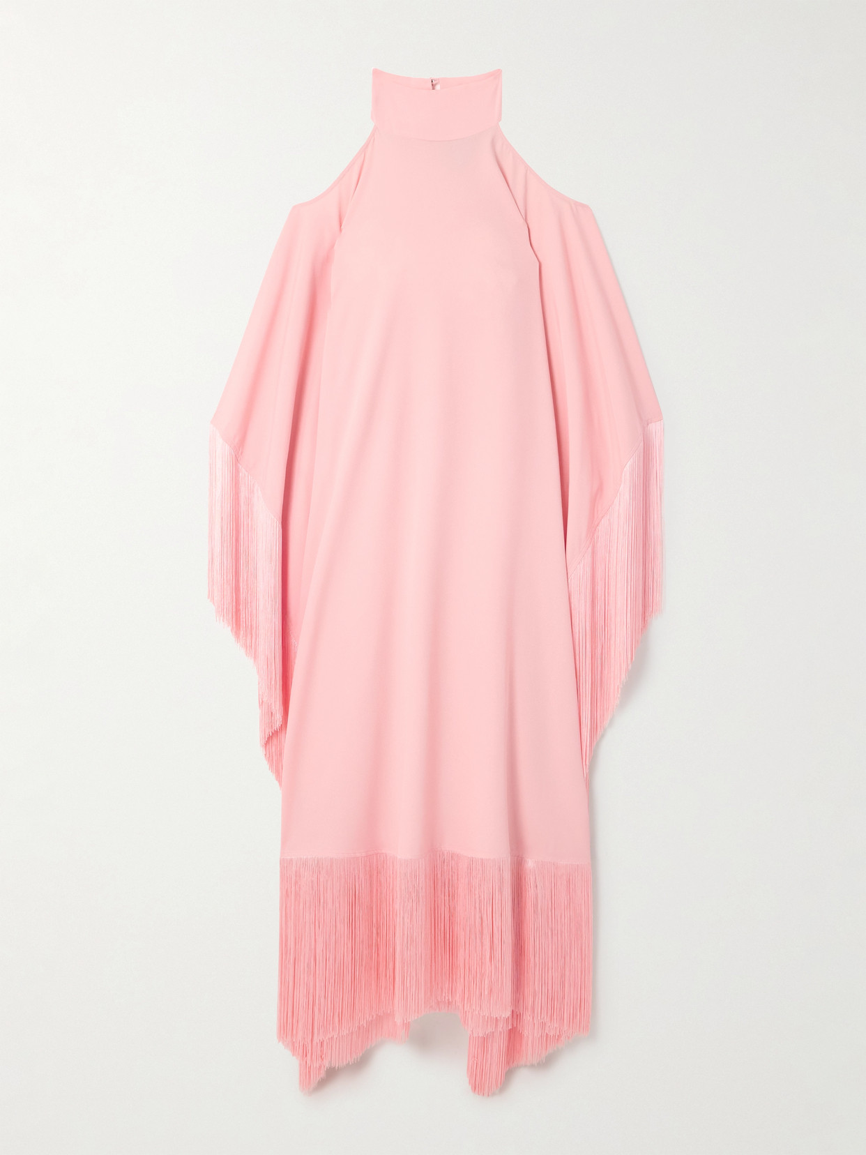 Taller Marmo - Divina Fringed Off-the-shoulder Cady Halterneck Gown - Pink