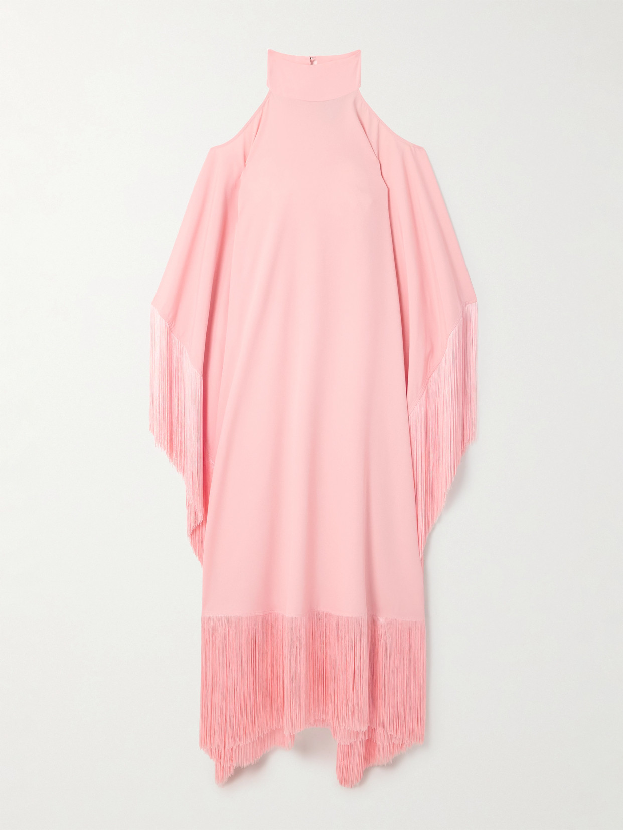 Shop Taller Marmo Divina Fringed Off-the-shoulder Cady Halterneck Gown In Pink