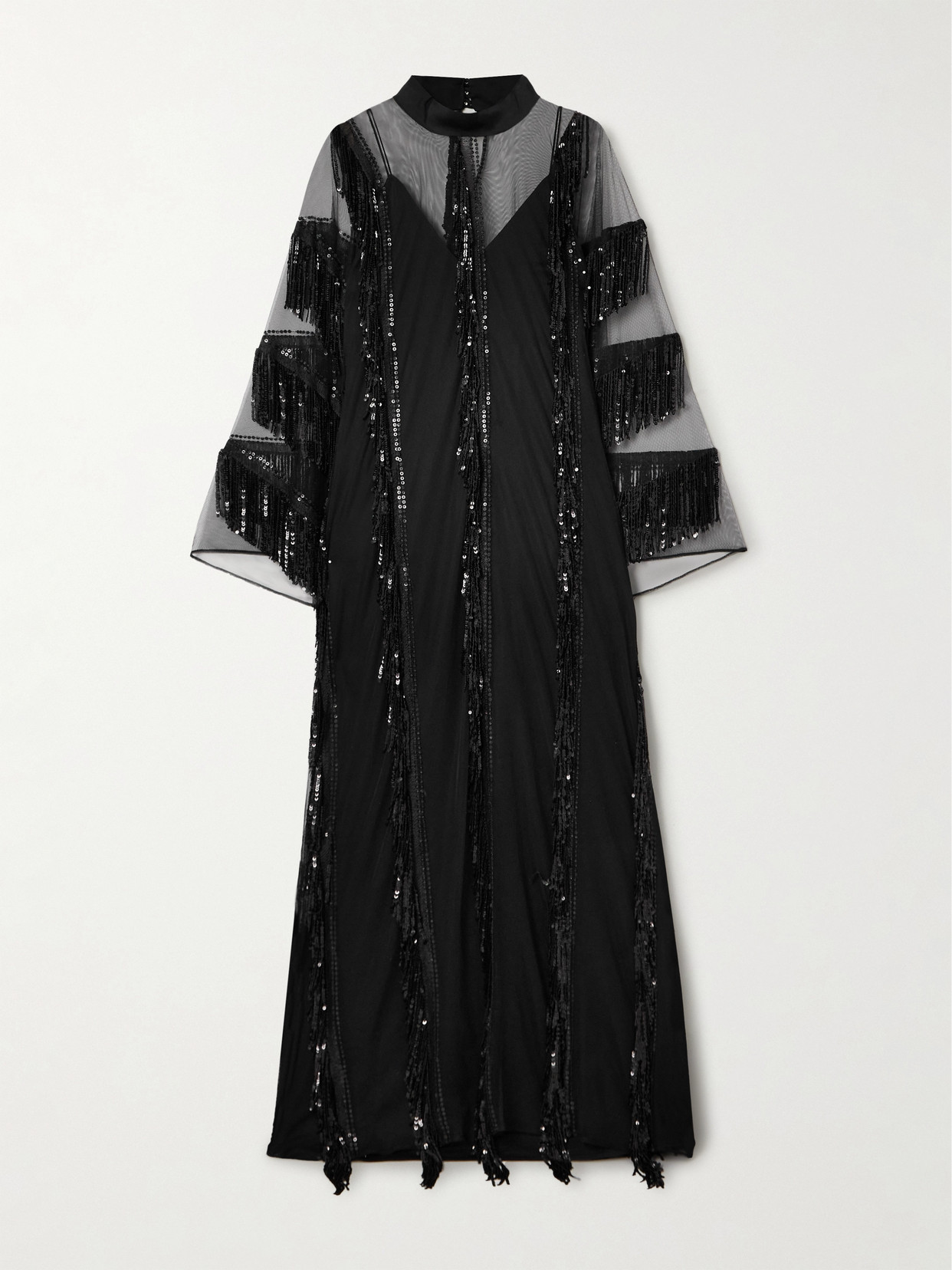 Taller Marmo - Showgirl Fringed Sequined Tulle And Cady Gown - Black