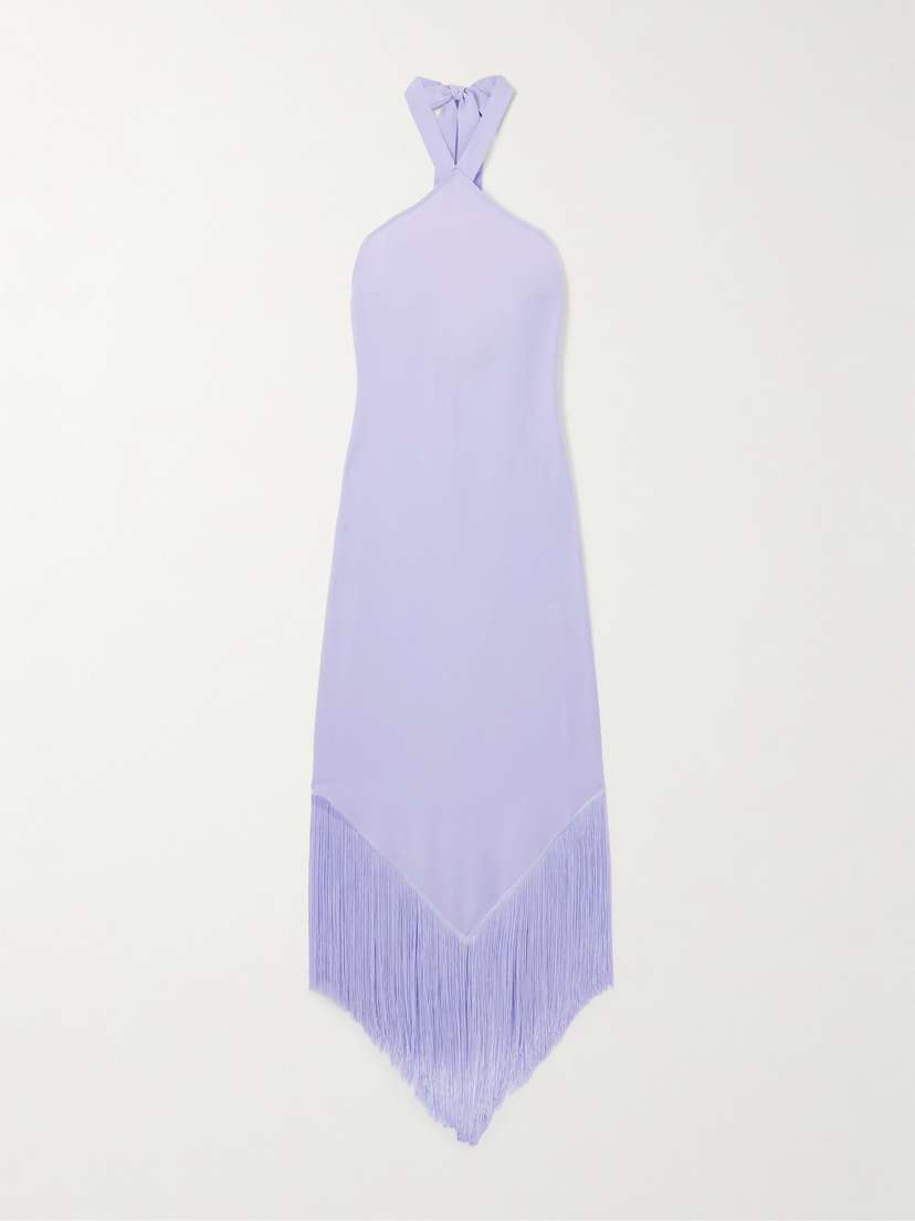 Taller Marmo Nina Fringed Crepe Halterneck Maxi Dress