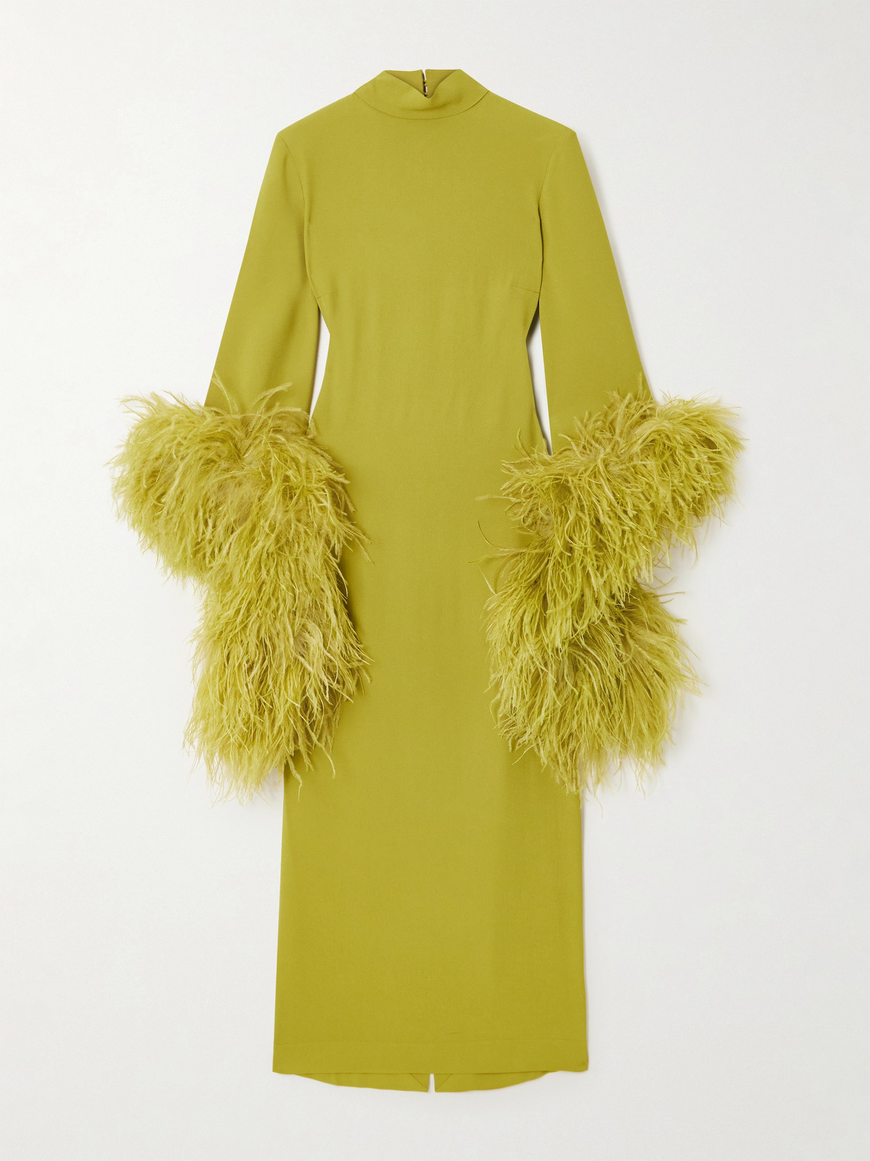 Taller Marmo Del Rio Turtleneck Feather-trimmed Crepe Maxi Dress In Green |  ModeSens