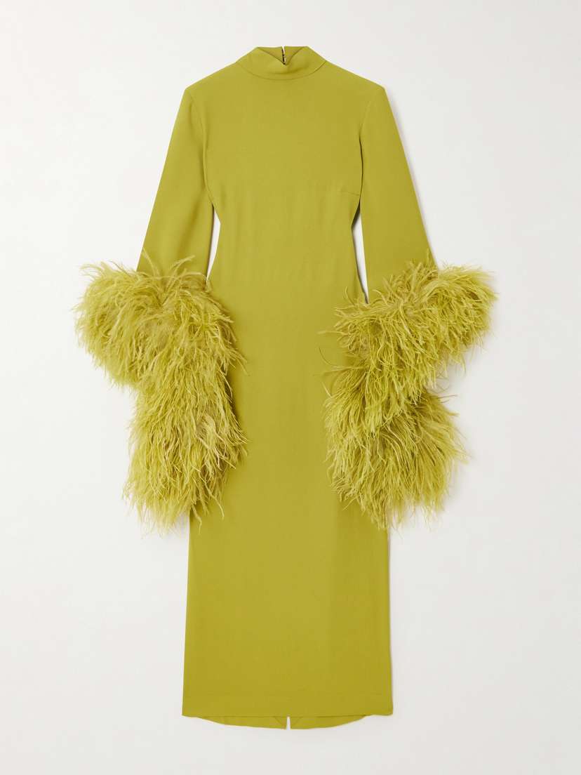Taller Marmo Del Rio Turtleneck Feather-trimmed Crepe Maxi Dress