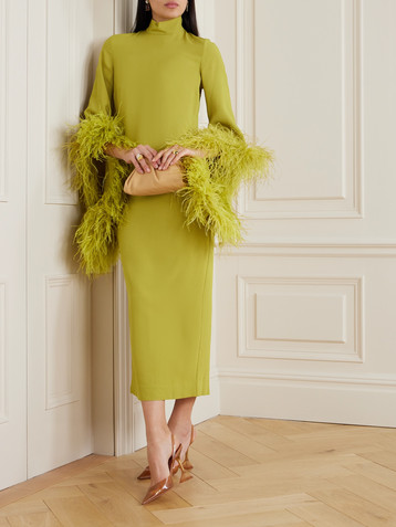 Taller Marmo Del Rio turtleneck feather-trimmed crepe maxi dress