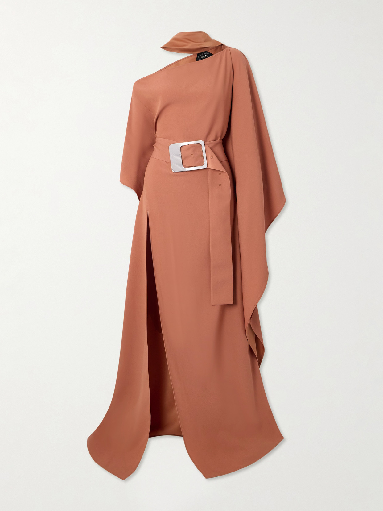 Taller Marmo Taylor Belted One-shoulder Cady Kaftan In Orange