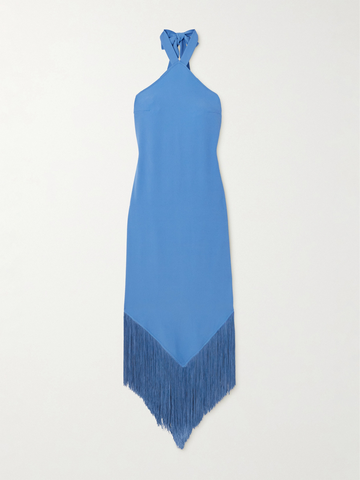 Shop Taller Marmo Nina Fringed Crepe Halterneck Maxi Dress In Blue