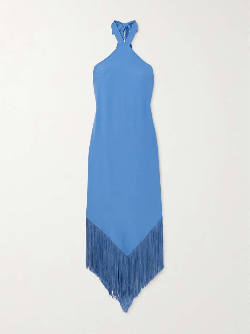 Taller Marmo Nina Fringed Crepe Halterneck Maxi Dress