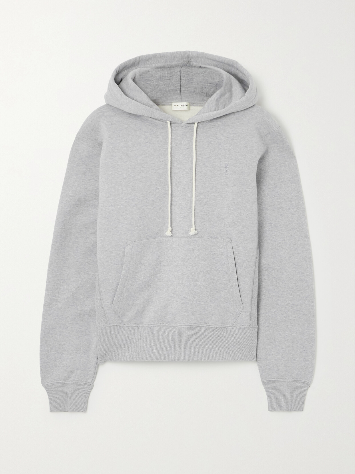 Shop Saint Laurent Embroidered Cotton-jersey Hoodie In Gray