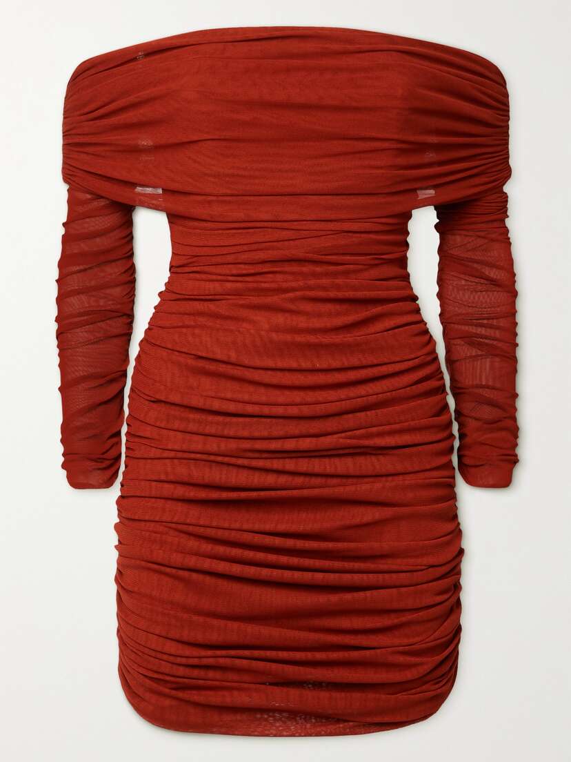 Saint Laurent Strapless Ruched Stretch-tulle Mini Dress