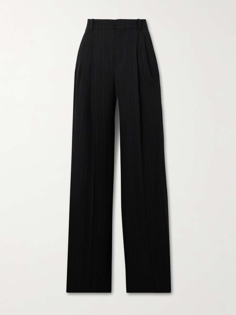 Saint Laurent Pleated Pinstriped Wool-blend Wide-leg Pants