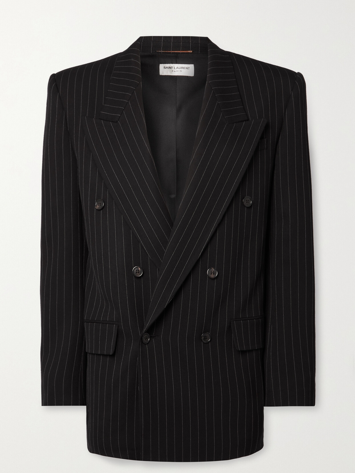 SAINT LAURENT Double-breasted Pinstriped Wool-blend Blazer - Black