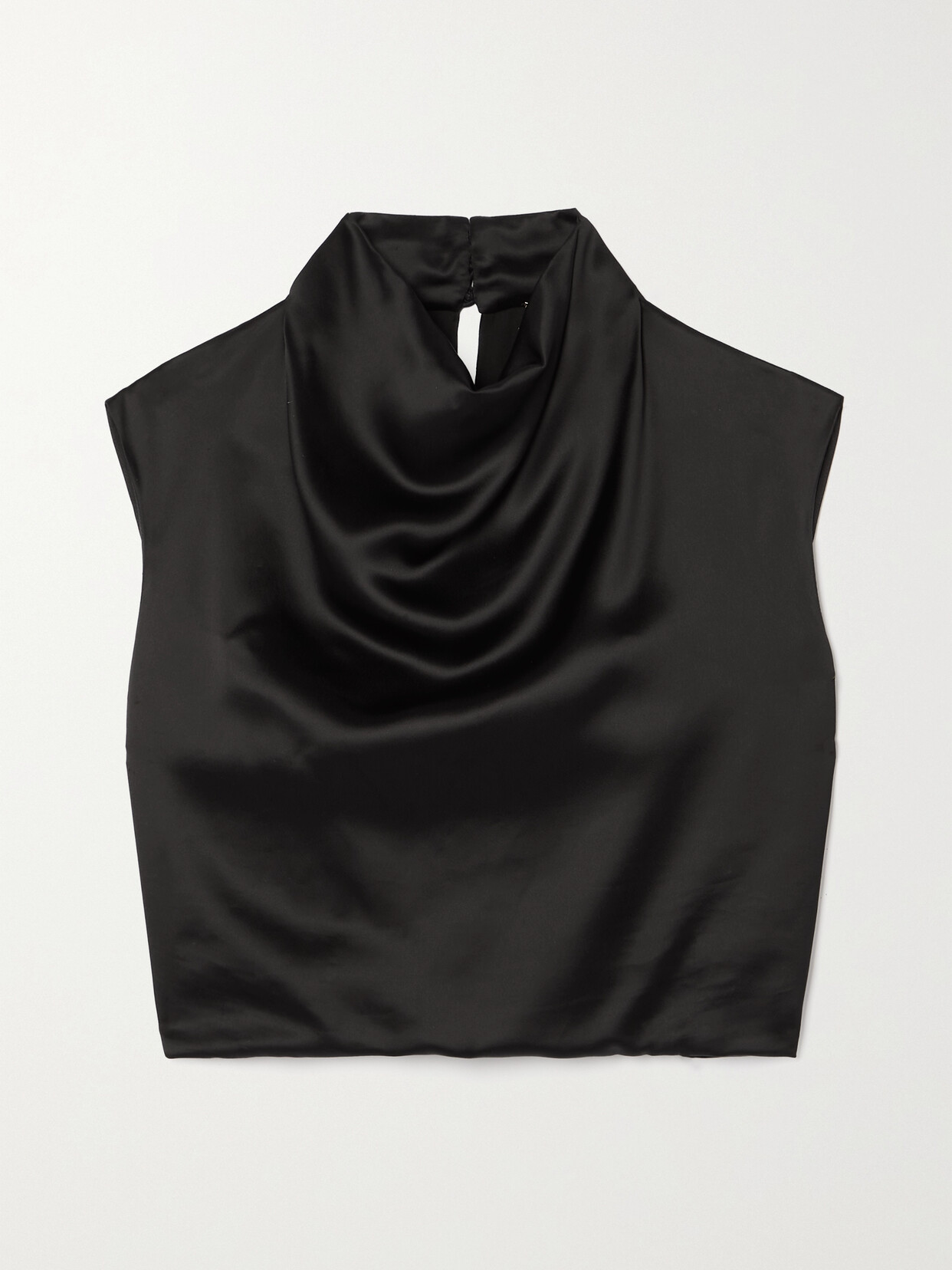 Shop Saint Laurent Cropped Draped Satin Blouse In Black