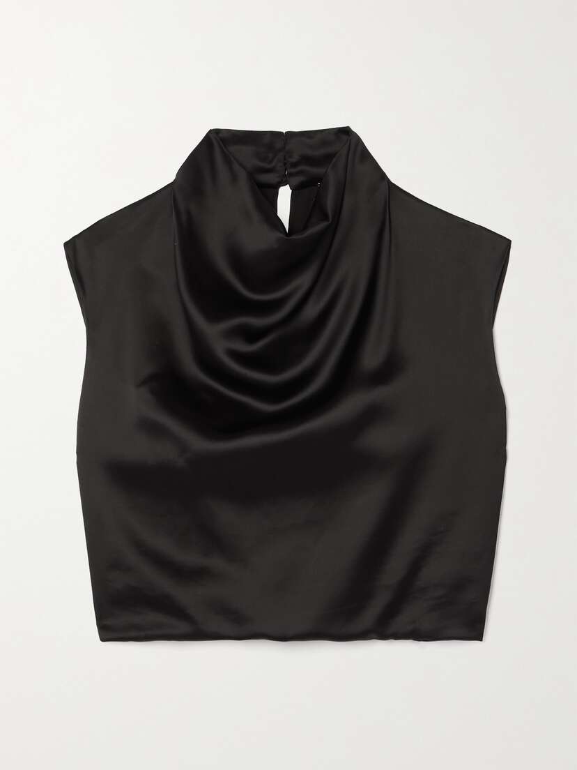Saint Laurent Cropped Draped Satin Blouse