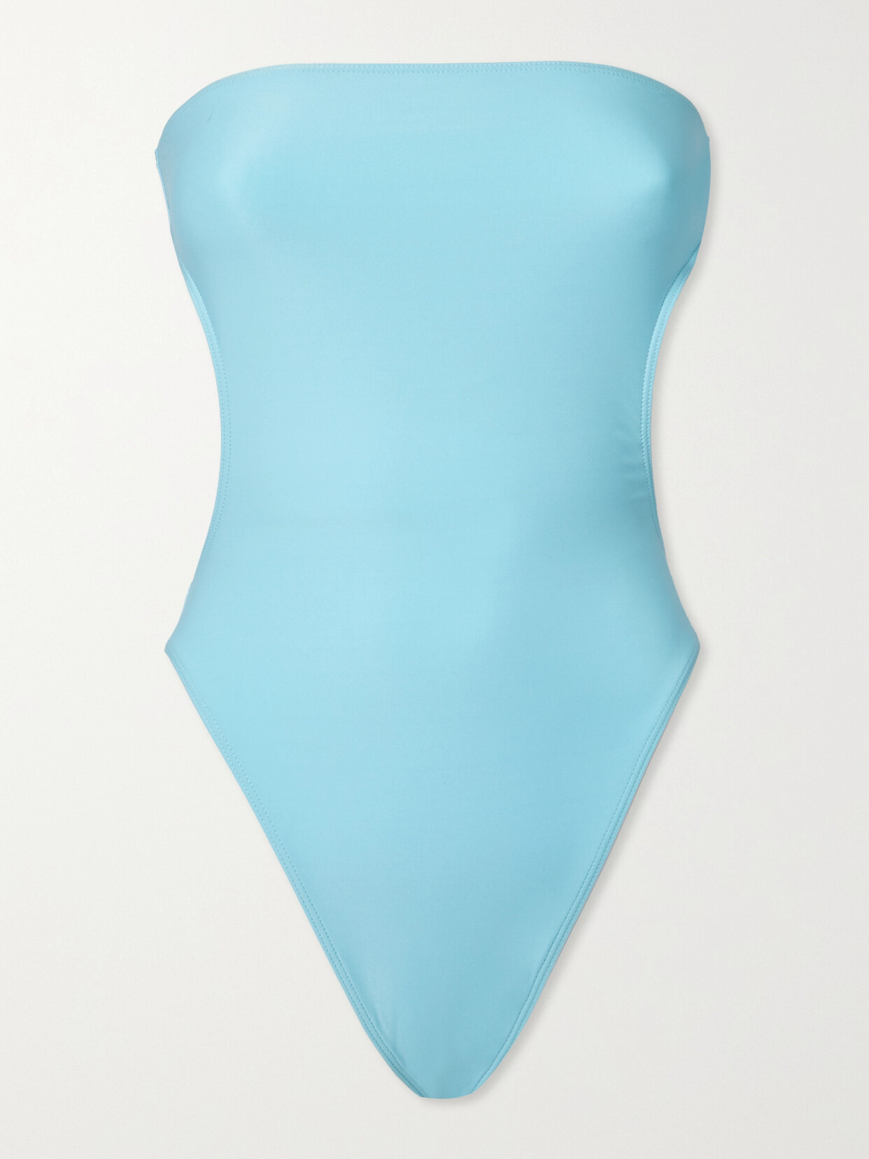 Shop Saint Laurent Strapless Cutout Open-back Swimsuit In Blue