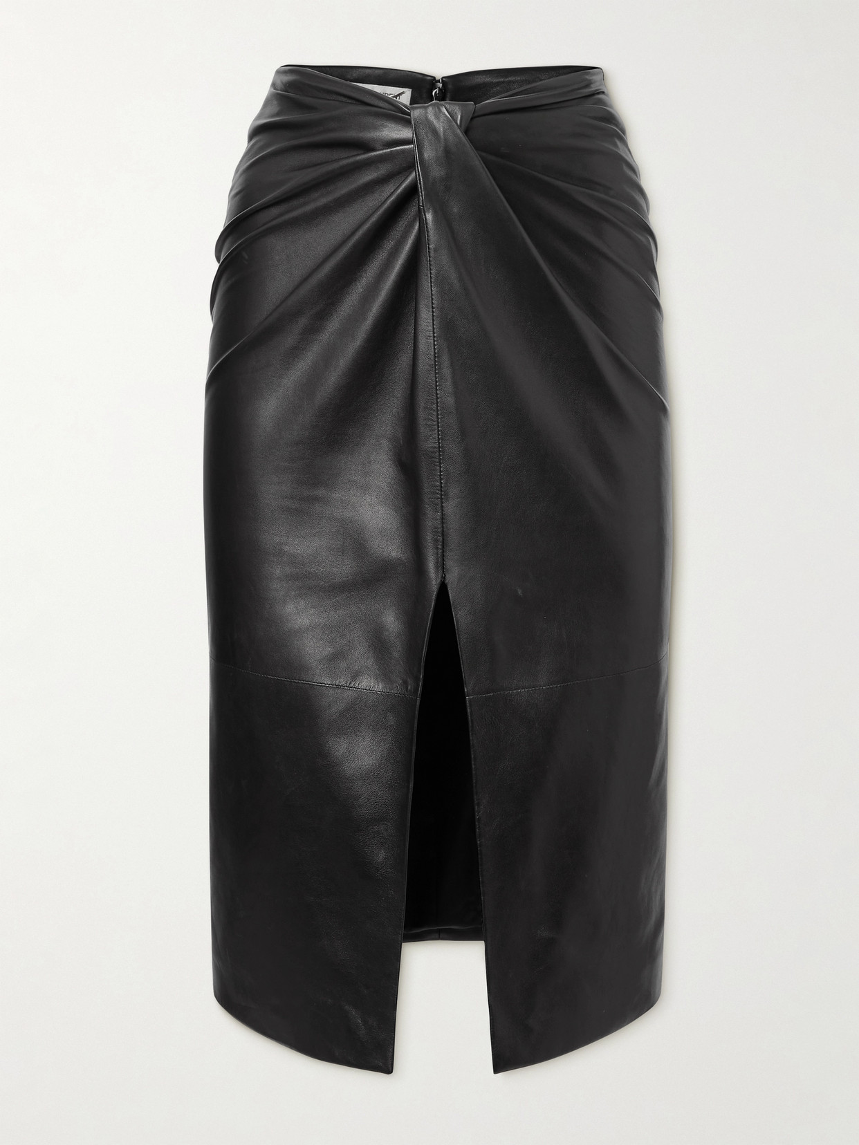 Shop Saint Laurent Knotted Leather Midi Skirt In Black