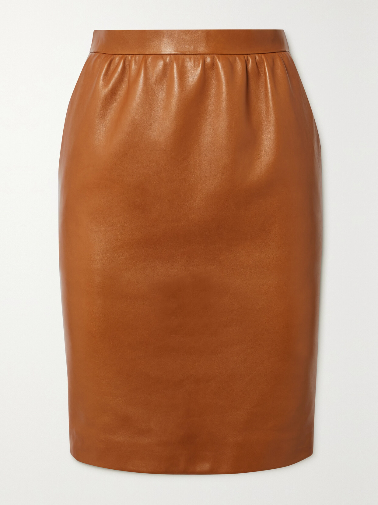 Saint Laurent Gathered Leather Skirt In Brown