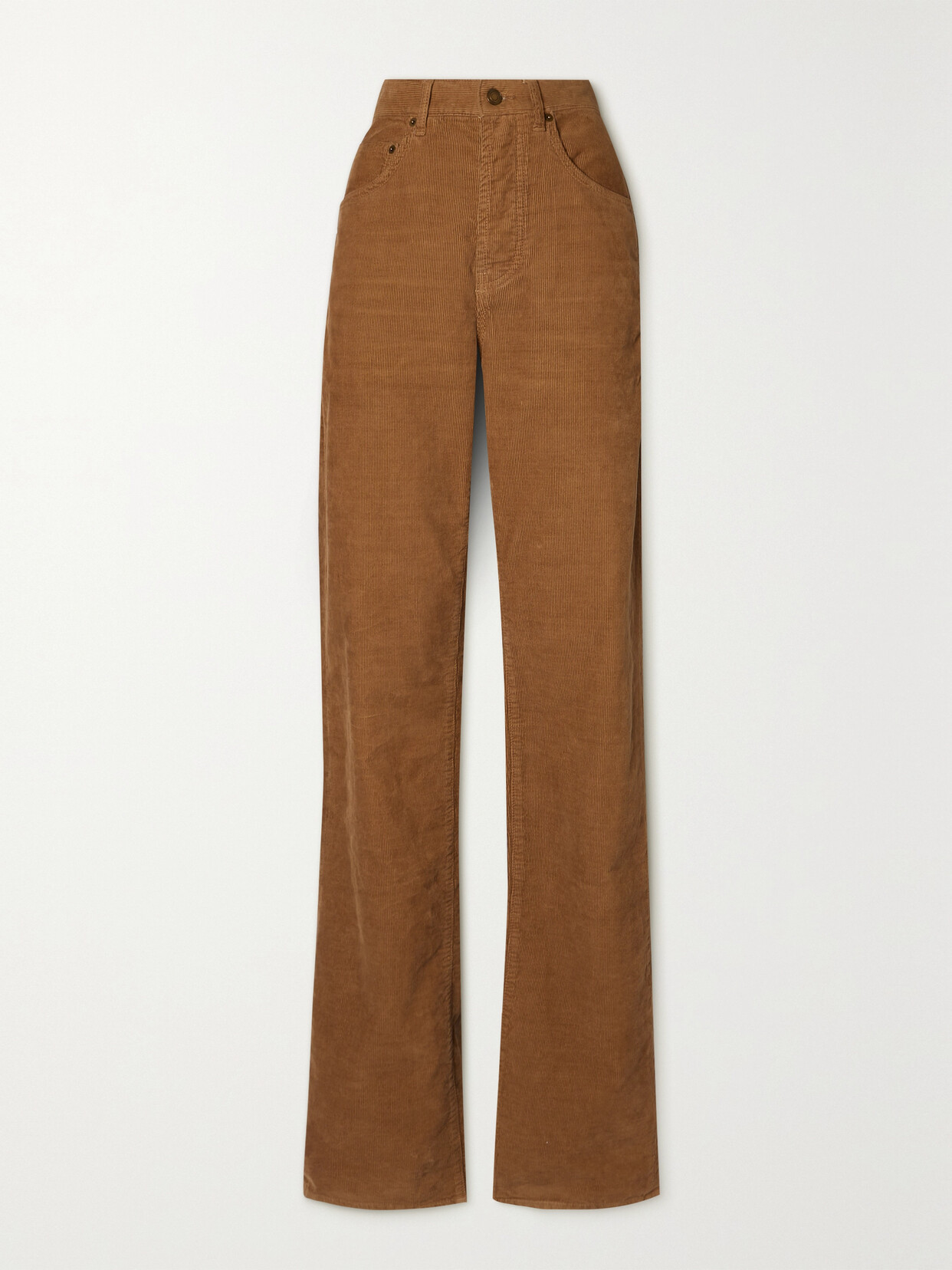 Saint Laurent Logo-patch Corduroy Trousers In Brown