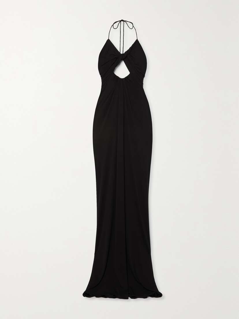 Saint Laurent Twist-front Cutout Open-back Stretch-crepe Maxi Halterneck Dress
