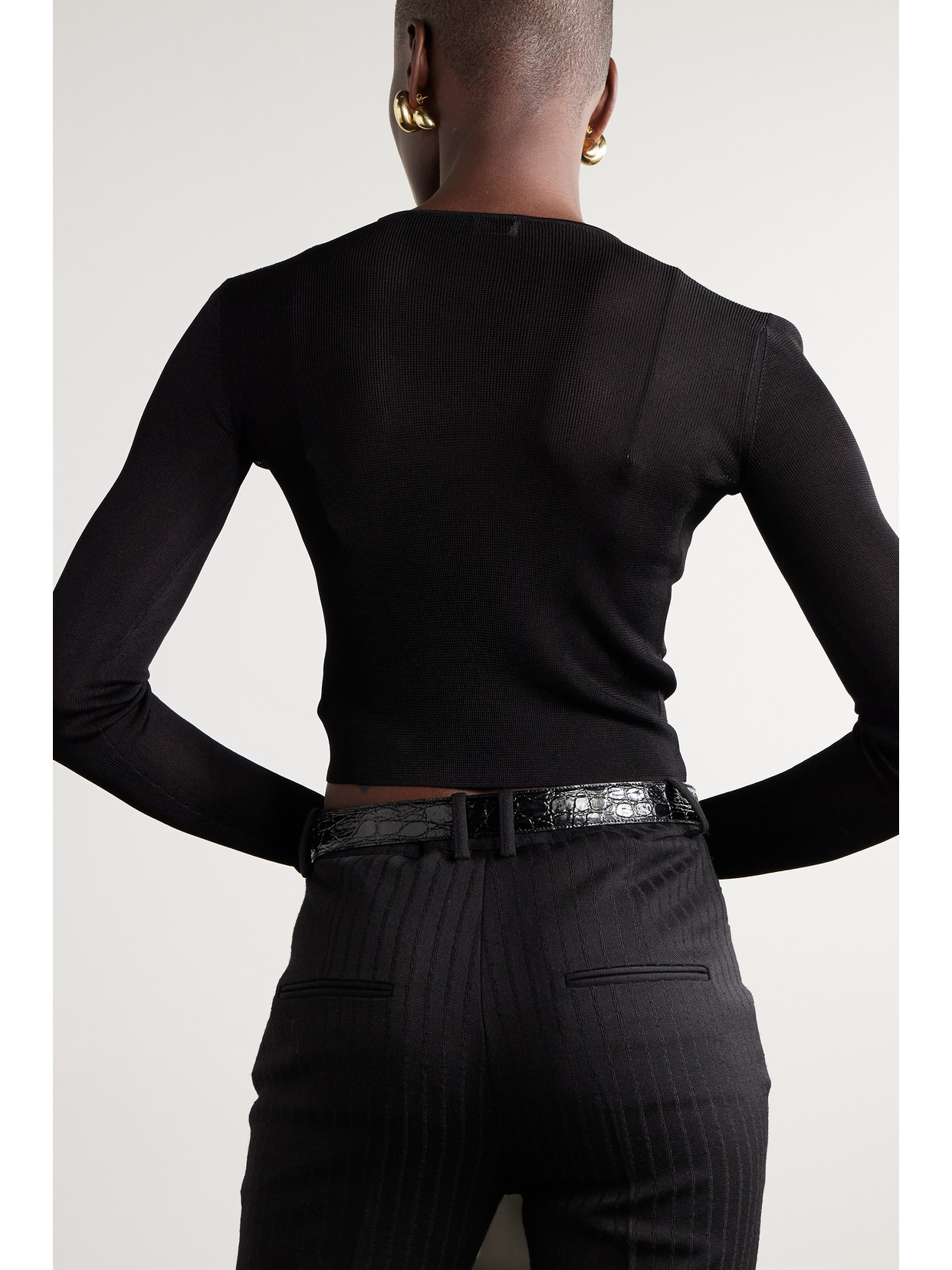 Saint Laurent Cropped Jersey Top In Black