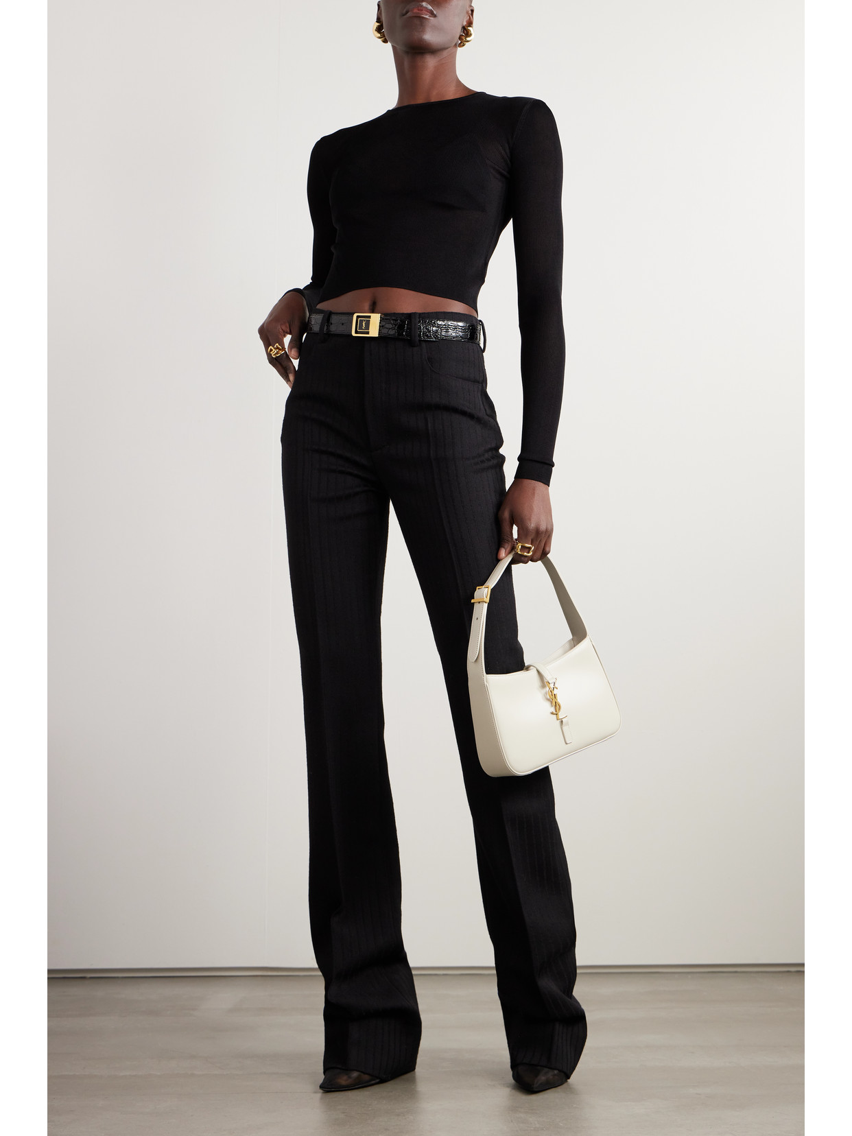Saint Laurent Cropped Jersey Top In Black