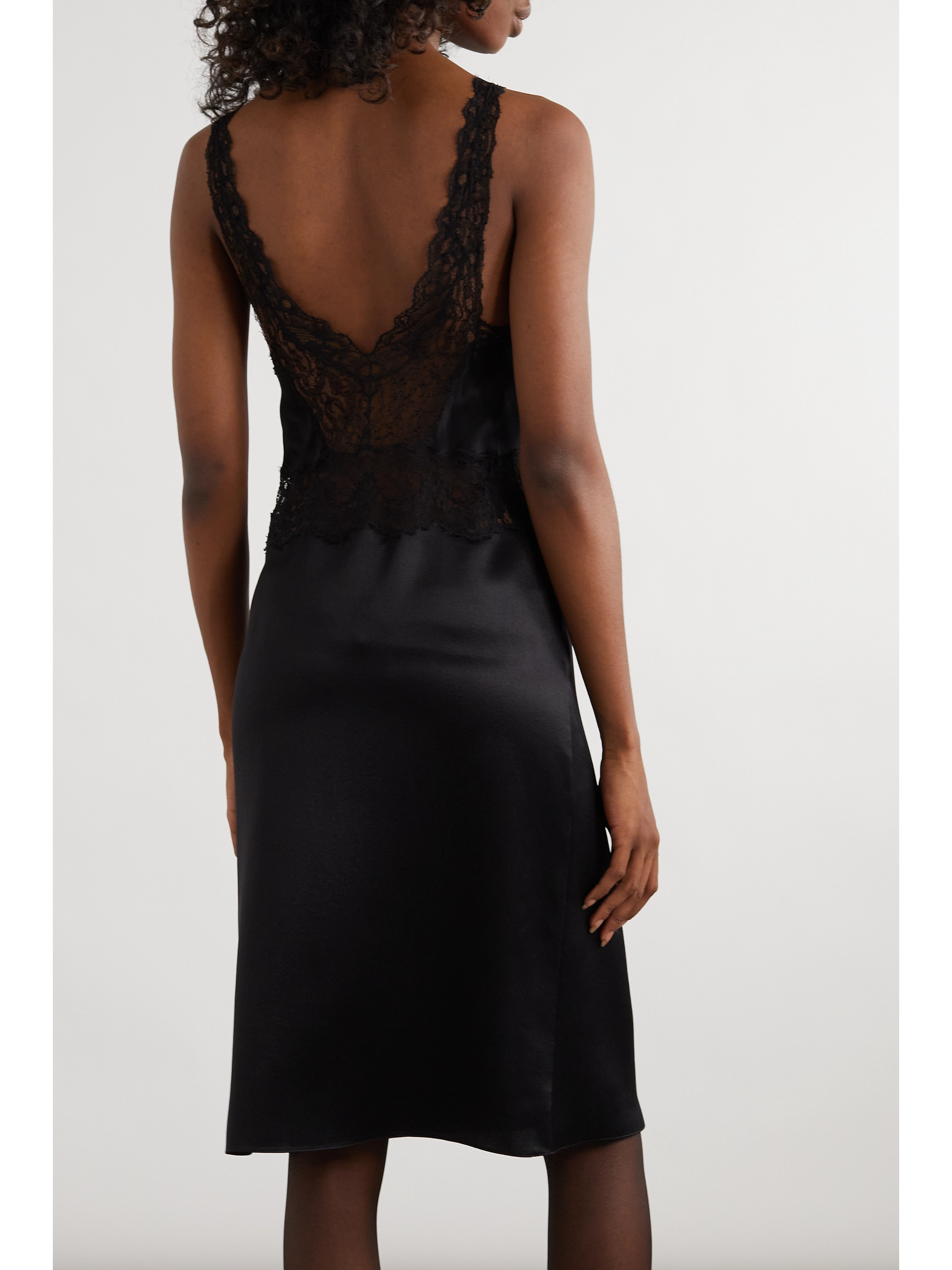 Saint Laurent Lace-trimmed silk-satin dress thumbnail