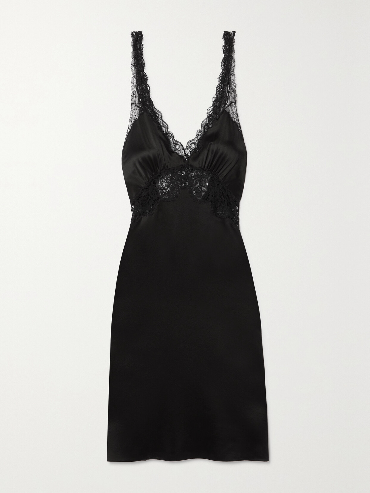 Saint Laurent Lace-trimmed Silk-satin Dress In Black